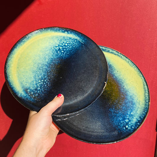 Black, Blue, Green, Plates / Set of 2 / Ceramics / SECONDS
