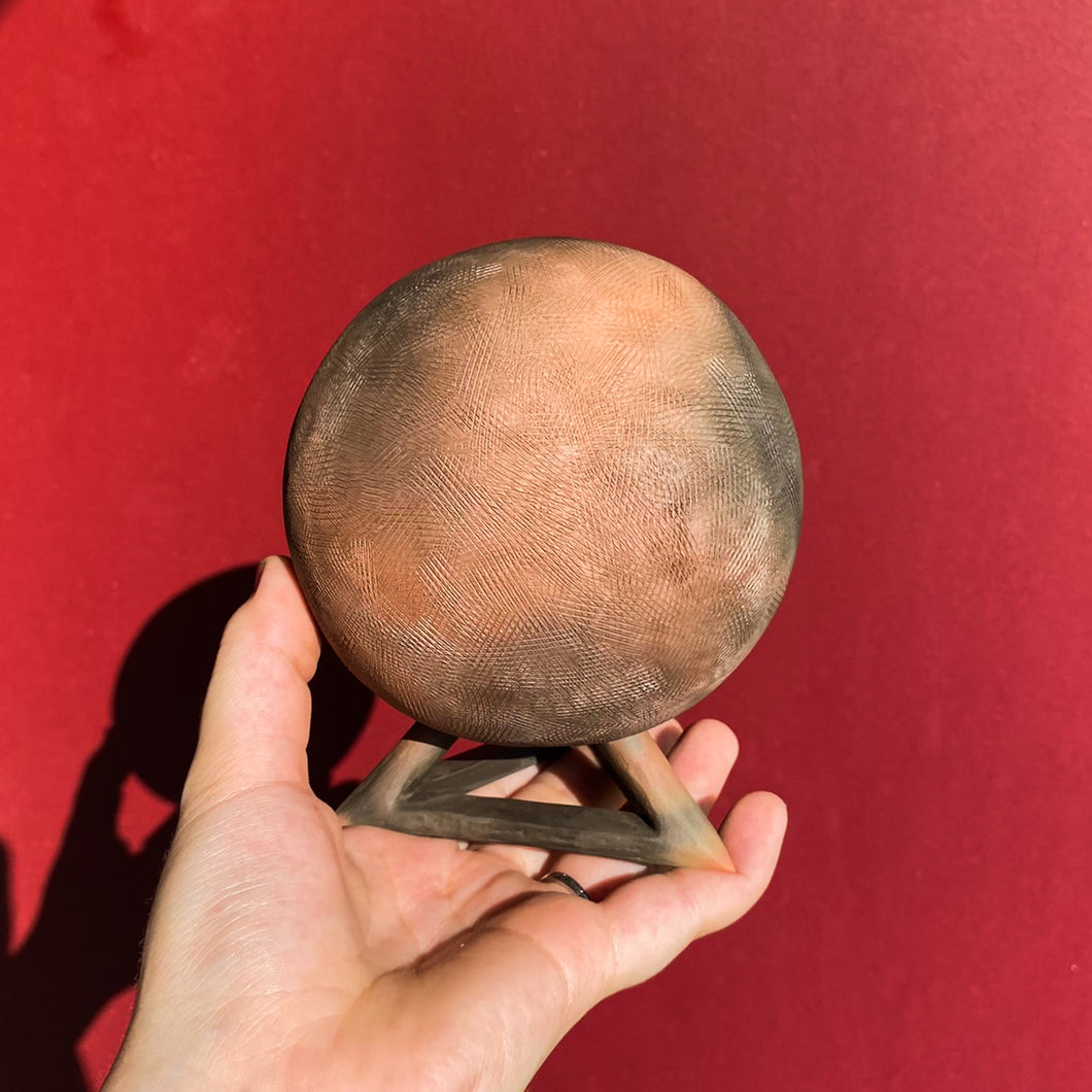 Textured Sphere with Triangle Stand / Ceramics